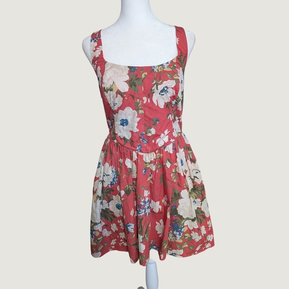 Abercrombie & Fitch Floral Fit & Flare Mini Dress Red Orange Size Small
